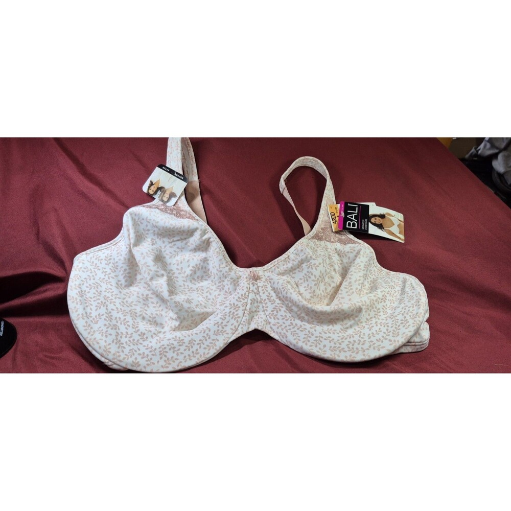 NWT Bali 42DD Bra 3385 Pink Leaf Unlined Underwire Minimizer Brand New
